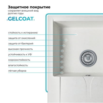 Мойка кухонная POLYGRAN GALS 620 (белый хлопок №36)